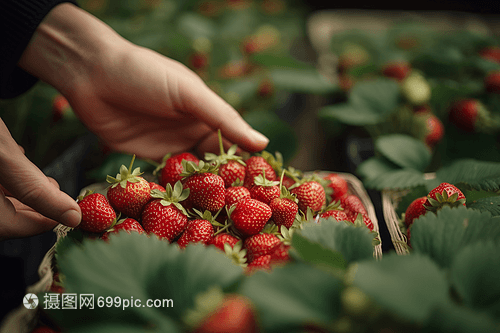 手工采摘草莓